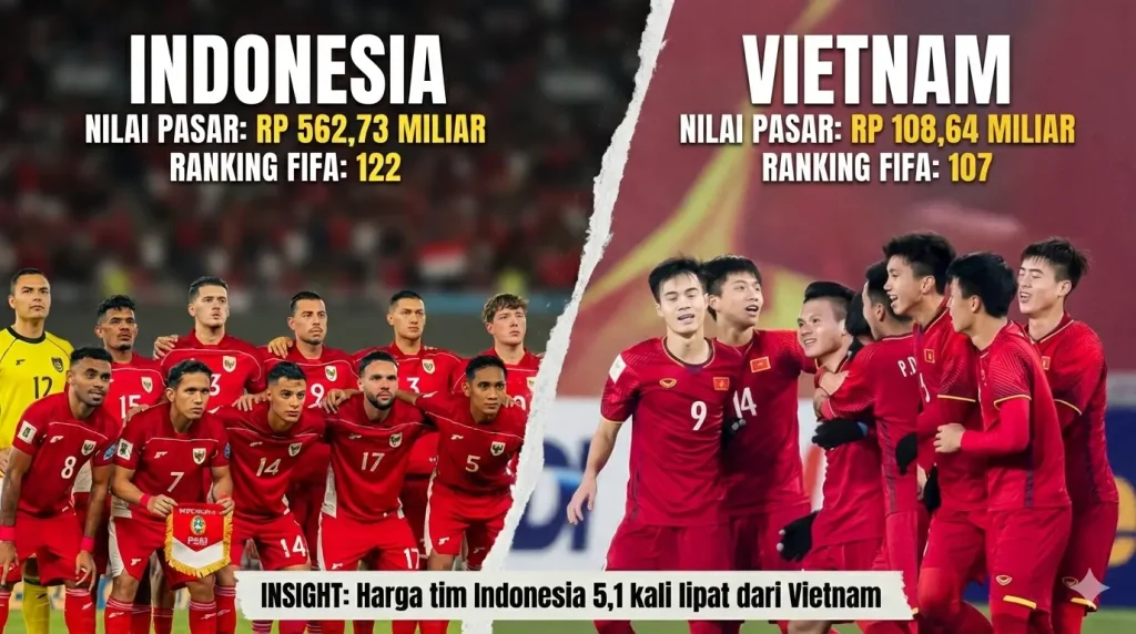 Perbandingan Harga Nilai Pasar Timnas Indonesia dan Vietnam